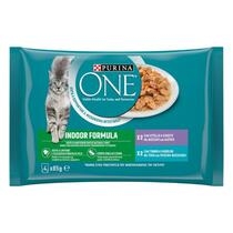 PURINA ONE Filettini in salsa Gatto Indoor Formula Con Vitello e Carote, con Tonno e Fagiolini 4x85g