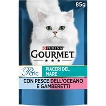 GOURMET Perle Gatto Piaceri del mare con Pesce dell'Oceano e Gamberetti interi