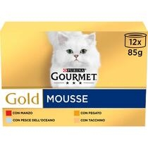 GOURMET Gold Gatto Mousse con Manzo, Pesce dell'Oceano, Tacchino, Fegato