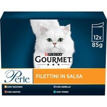 GOURMET Perle Gatto Filettini in Salsa con Tacchino, Tonno, Anatra, Agnello