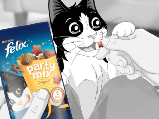 Felix being fed Part Mix treat