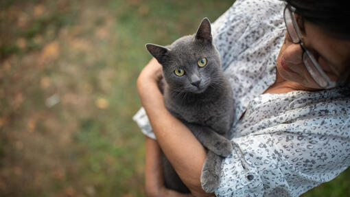 Donna che tiene un gatto tra le braccia